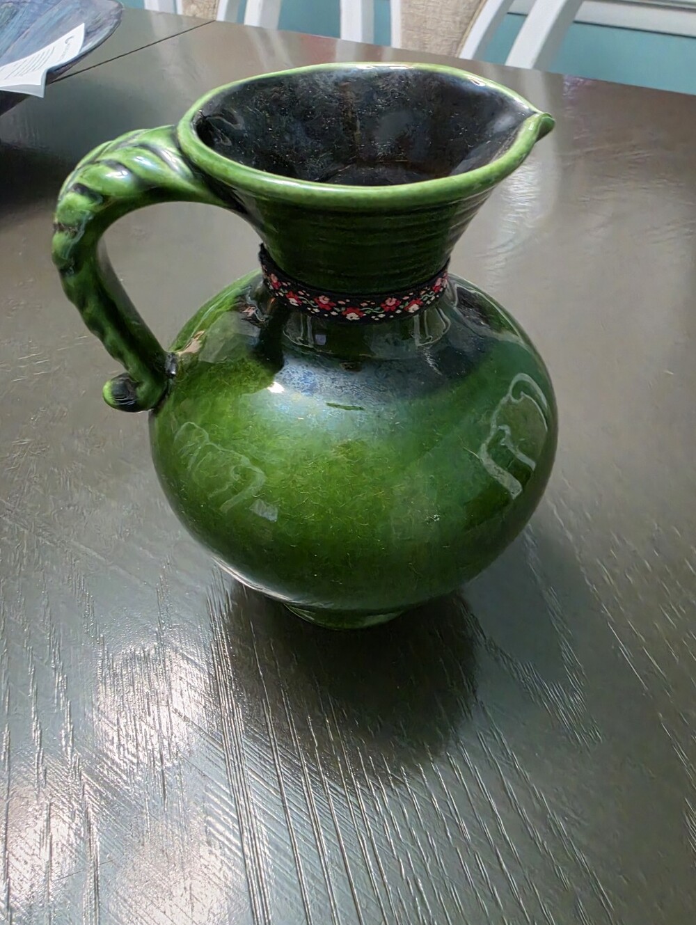 Green Ceramic Pitcher Vase - Decorative Home Accent